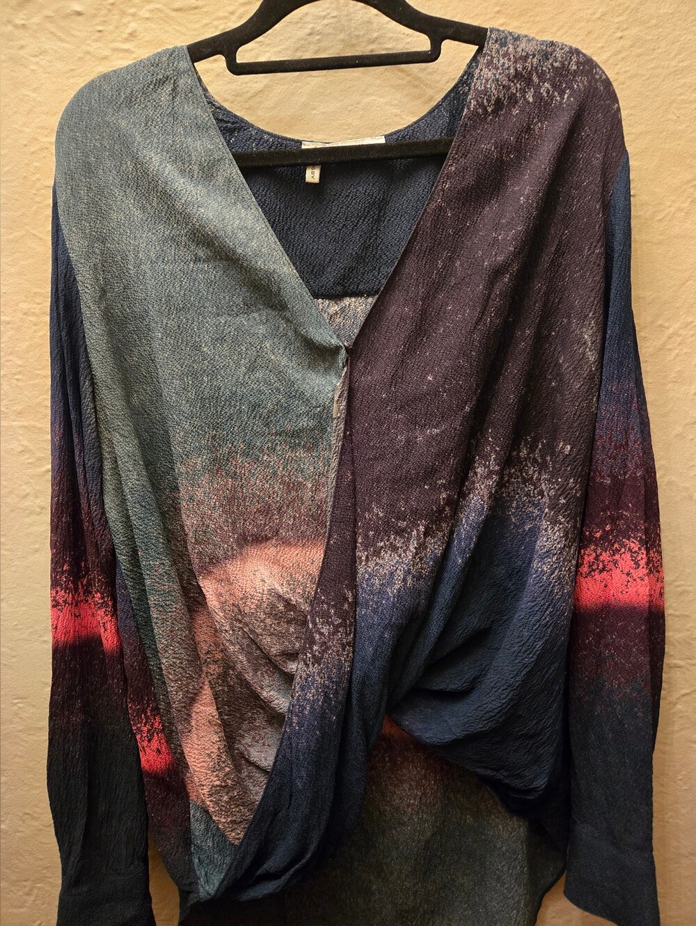 Derek Lam 10 Crosby Silk Draped Twist Front Blouse Abstract Print Long Sleeve